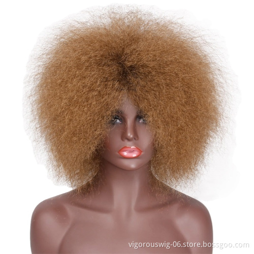 Vigorous Blonde Short Afro Kinky Curly Straight for African American Women Fluffy High Temperature Fiber Hair Wig